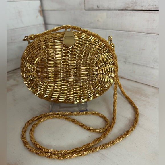 Handbags - RARE Vintage Rodo Woven Metallic Gold Clutch/Crossbody Bag